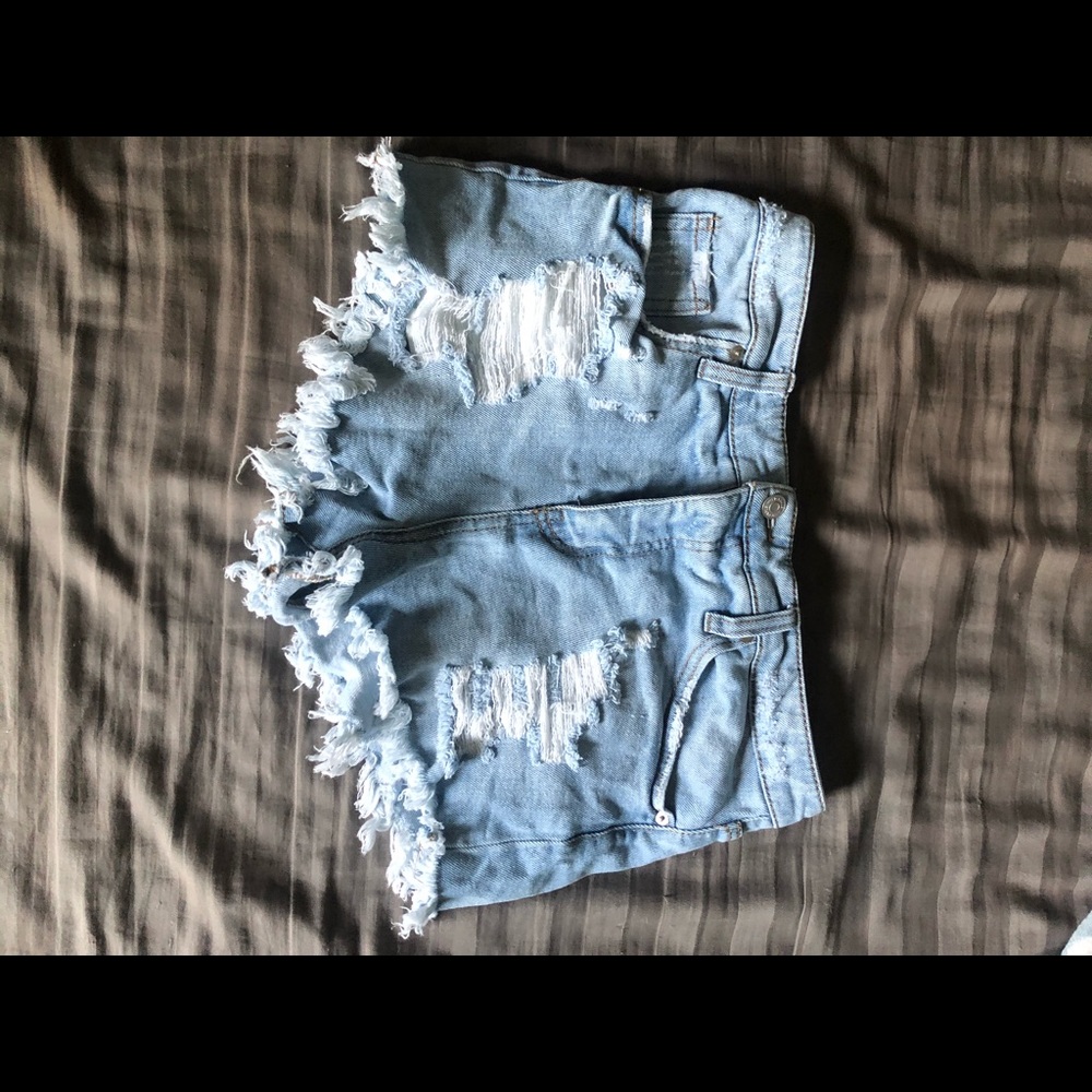 Distressed jean shorts